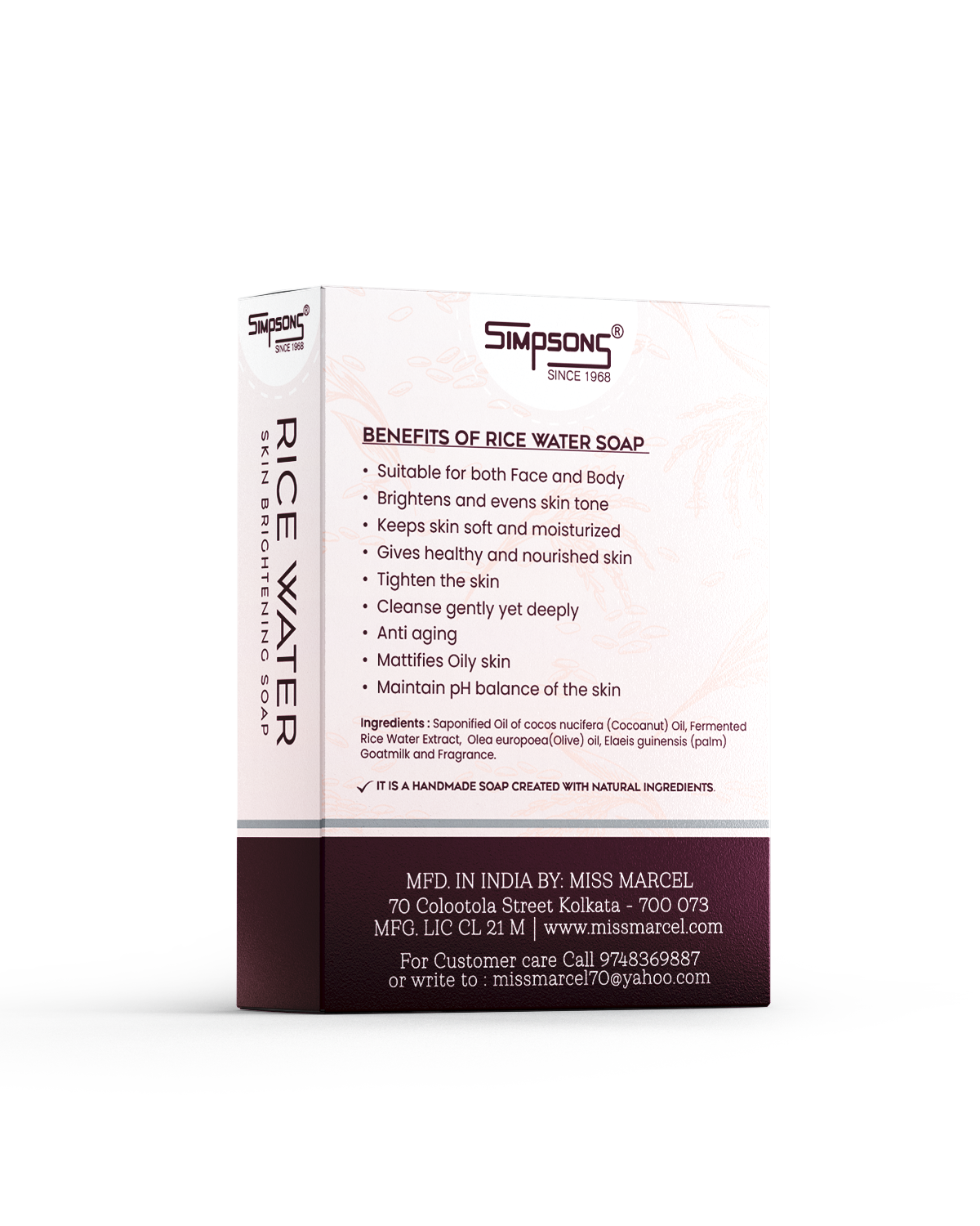 Simpsons Rice Water Skin Brightening Handmade Soap