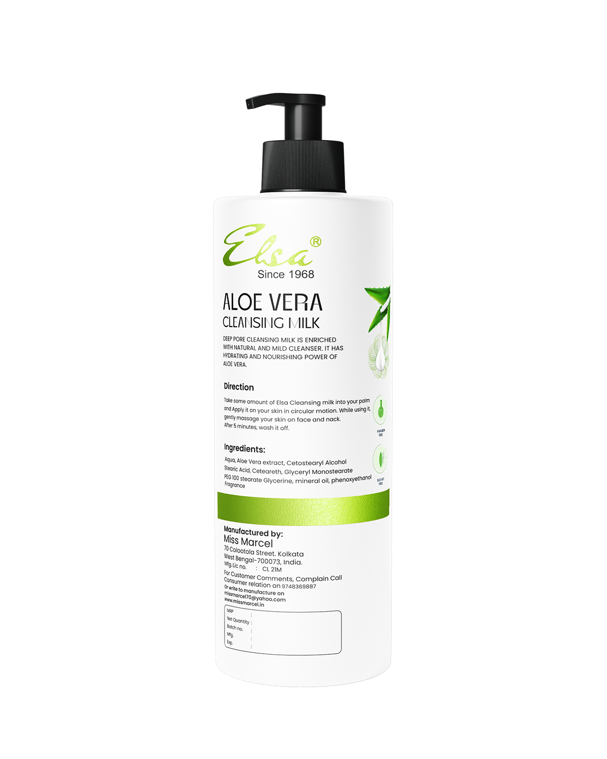 Elsa Aloe Vera Cleansing Milk enriched with Natural Aloe Vera Extract.